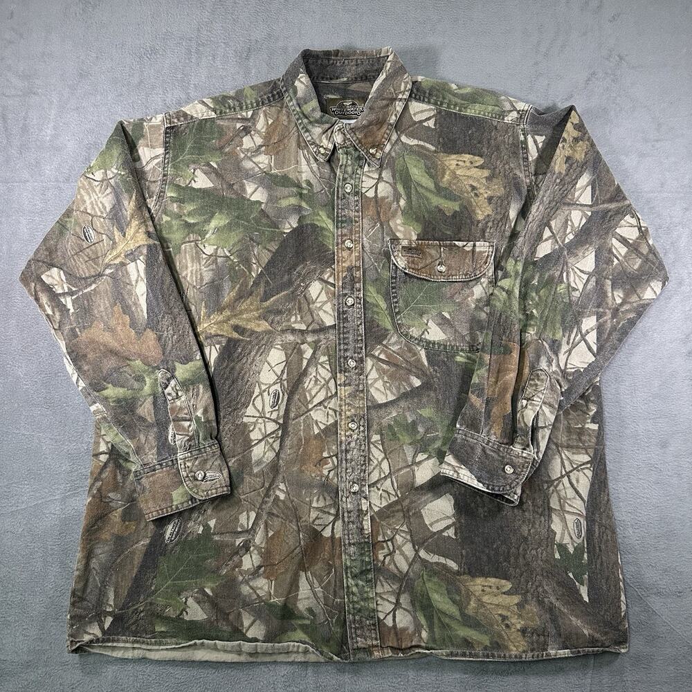Whitewater Outdoors Shirt Camo Men’s 2XL Cotton Y2K Hunting Outdoor Button Up